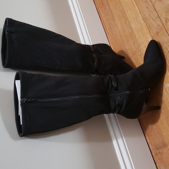 NINE WEST Dressy Water Repellent Black Pointed Tall Zip Boot w/Heel - Picture 7 of 9